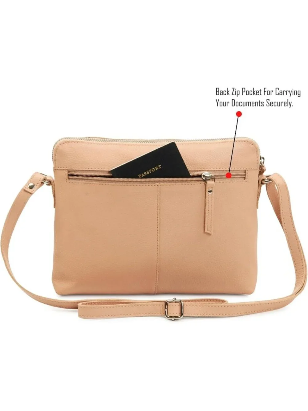 Women's Nude Genuine Leather Sling Purse with Adjustable Strap Crossbody bag